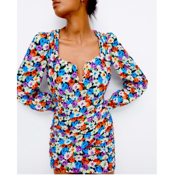 S 🔖 ZARA Floral Mini Dress - Picture 4 of 15